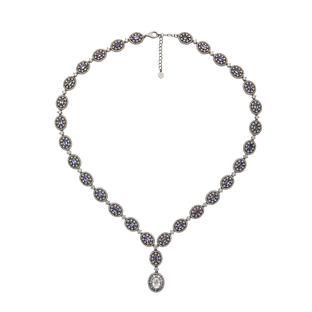 Collar de plata de ley con tanzanitas azules y circonitas. Una joya exclusiva, artesanal de LAURENSONS