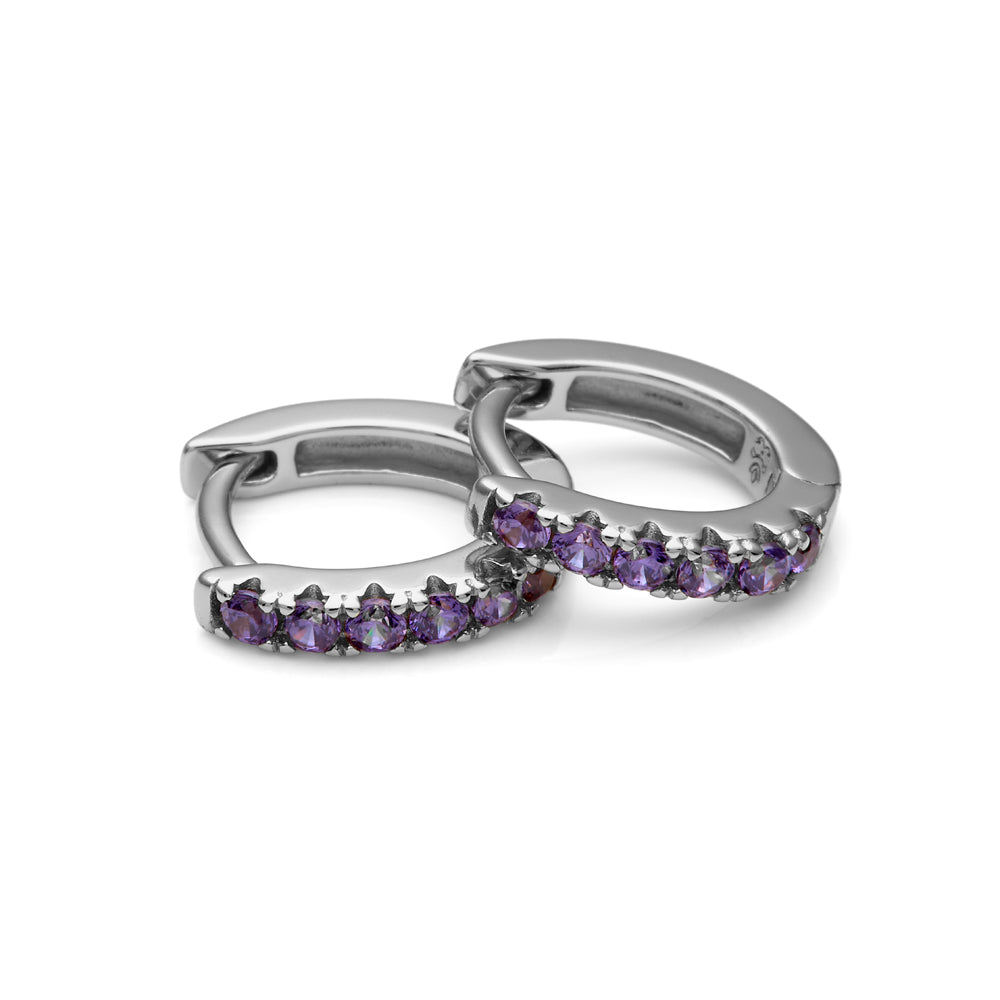 Pendientes criolla de plata rodiada y circonitas amatista, ideal para uso diario o para ocasiones especiales de LAURENSONS