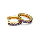 Pendientes criolla de plata con baño de oro 18k y circonitas amatista, ideal para uso diario o para ocasiones especiales de LAURENSONS