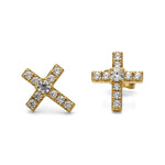 Pendientes de cruz de plata con baño de oro 18k con circonitas blancas. Un diseño elegante de LAURENSONS