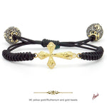 Pulsera de macramé negro con cruz de oro 9K