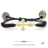 Pulsera de macramé negro con cruz de oro 9K