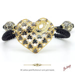 Pulsera de macramé negro con corazón de oro 9K y circonitas