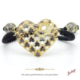 Pulsera de macramé negro con corazón de oro 9K y circonitas